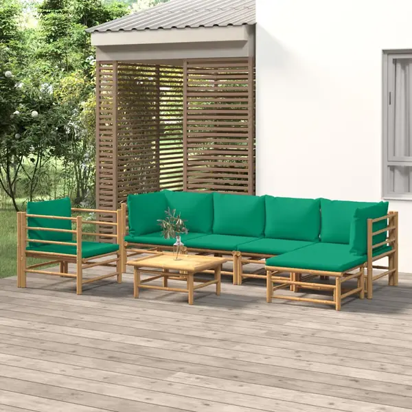 Gossi set mobilier de gradina cu perne verzi, 7 piese, bambus