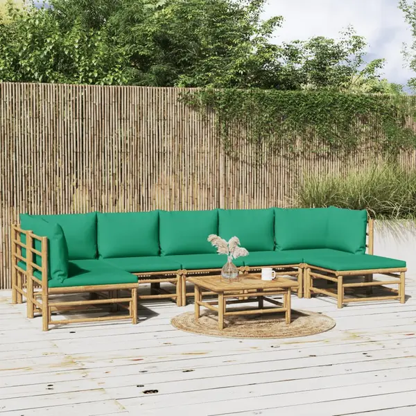 Gossi set mobilier de gradina cu perne verzi, 8 piese, bambus
