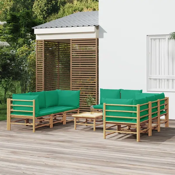 Gossi set mobilier de gradina cu perne verzi, 9 piese, bambus