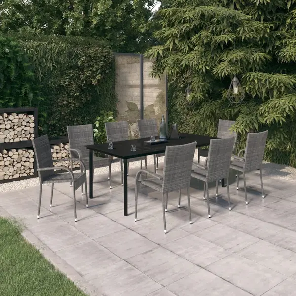 Gossi set mobilier de gradina, gri si negru, 9 piese