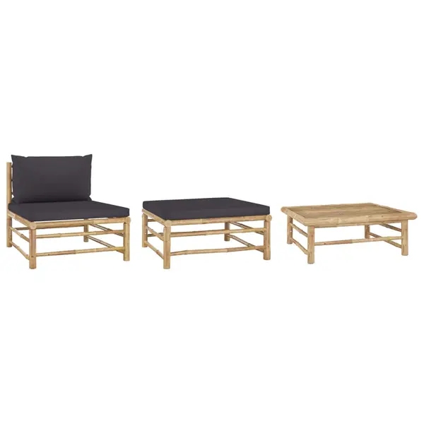 Gossi set mobilier de gradina, perne gri inchis, 3 piese, bambus