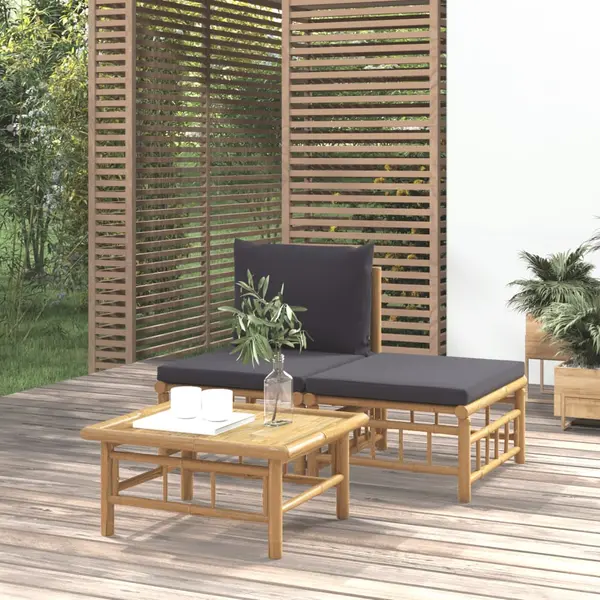 Gossi set mobilier de gradina, perne gri inchis, 3 piese, bambus