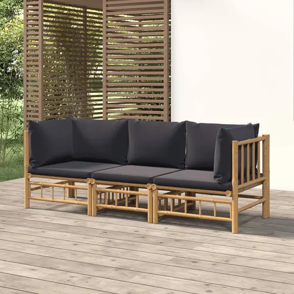 Gossi set mobilier de gradina, perne gri inchis, 3 piese, bambus