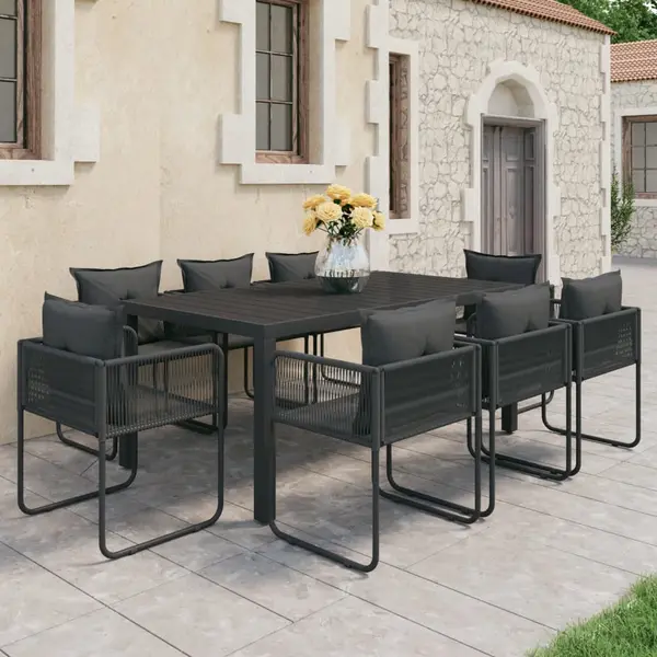 Gossi set mobilier de masa, 9 piese, negru, ratan pvc