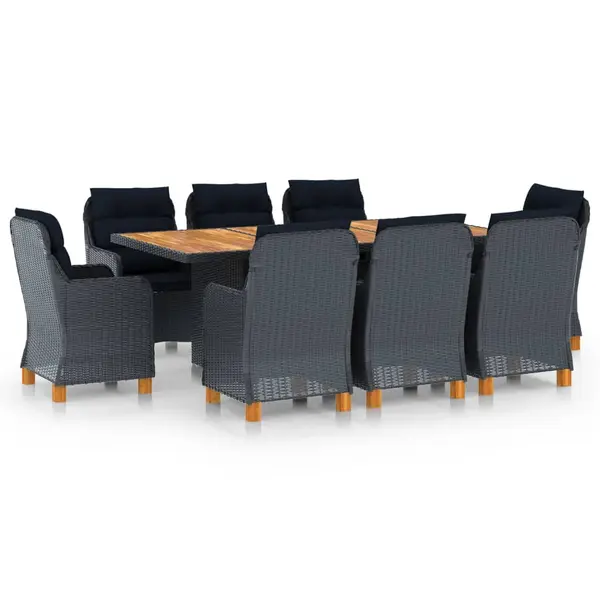 Gossi set mobilier exterior cu perne, 9 piese, gri inchis, poliratan
