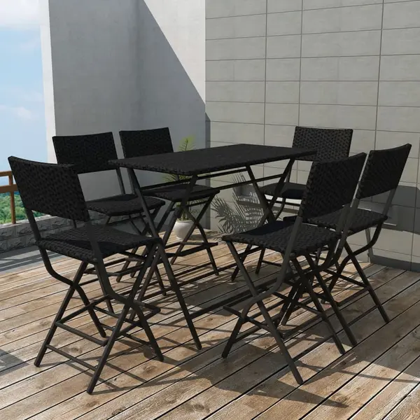 Gossi set mobilier exterior pliabil, 7 piese, negru otel, poliratan
