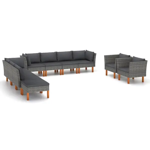 Gossi set mobilier gradina, 10 piese, gri, poliratan si lemn eucalipt