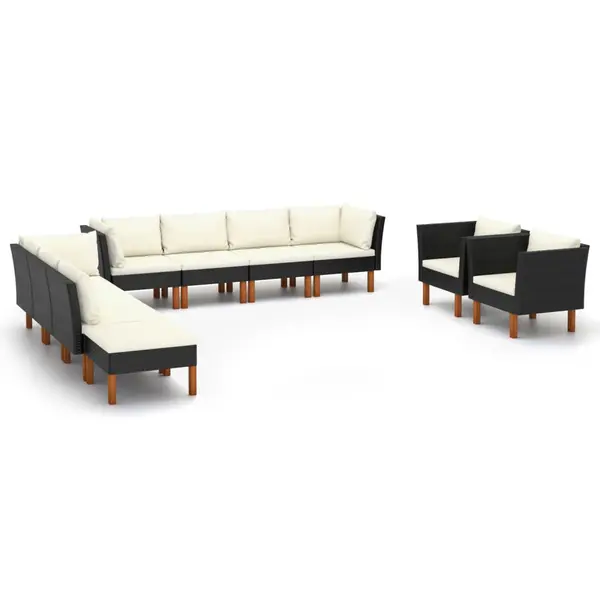 Gossi set mobilier gradina, 10 piese, negru, poliratan/lemn eucalipt