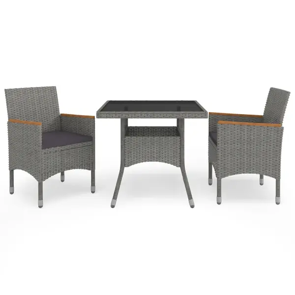 Gossi set mobilier gradina, 3 piese, gri, poliratan si lemn acacia
