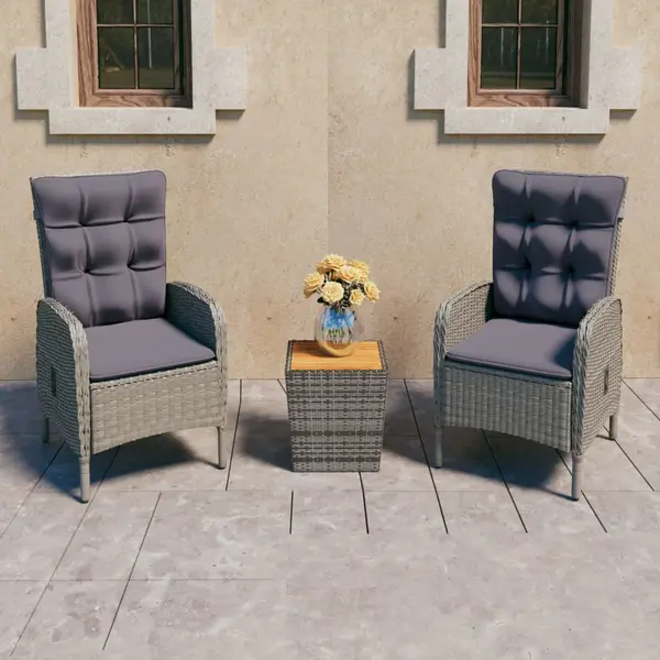 Gossi set mobilier gradina, 3 piese, gri, poliratan si lemn acacia