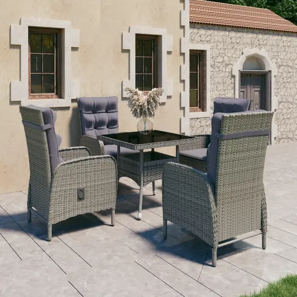 Gossi set mobilier gradina, 5 piese, gri, poliratan si sticla