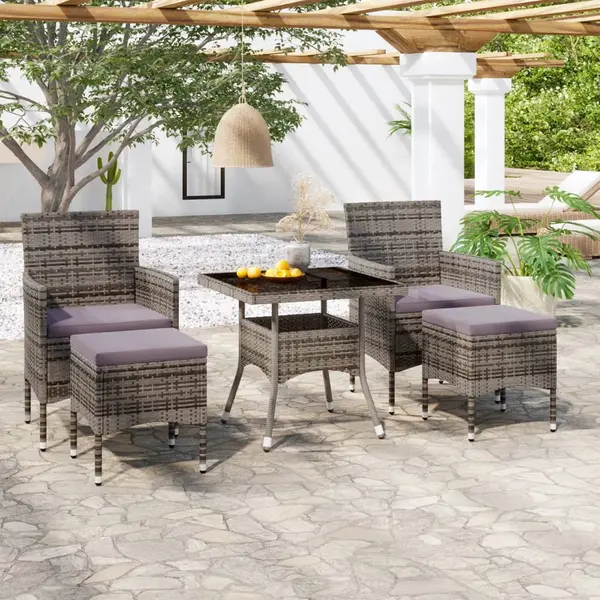 Gossi set mobilier gradina, 5 piese, gri, poliratan/sticla tratata
