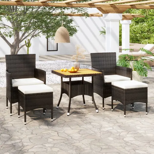 Gossi set mobilier gradina, 5 piese, negru, poliratan si lemn acacia