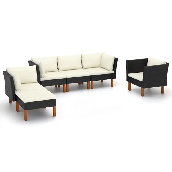 Gossi set mobilier gradina, 6 piese, negru, poliratan/lemn eucalipt