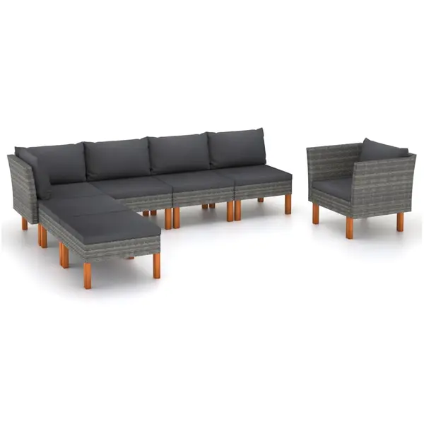 Gossi set mobilier gradina, 7 piese, gri, poliratan si lemn eucalipt