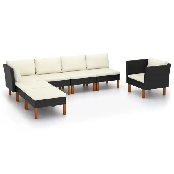 Gossi set mobilier gradina, 7 piese, negru, poliratan/lemn eucalipt