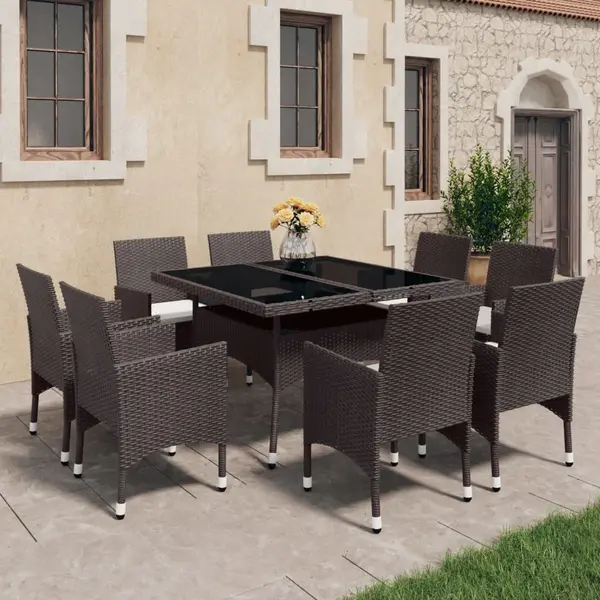 Gossi set mobilier gradina, 9 piese, maro, poliratan si sticla