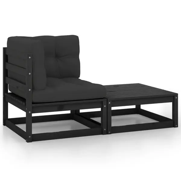 Gossi set mobilier gradina cu perne, 2 piese, negru, lemn masiv pin