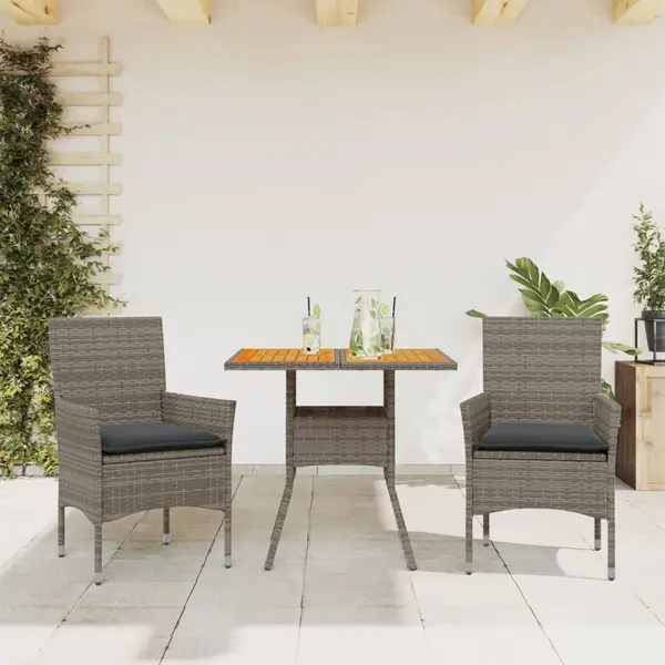 Gossi set mobilier gradina cu perne 3 piese gri poliratan/lemn acacia
