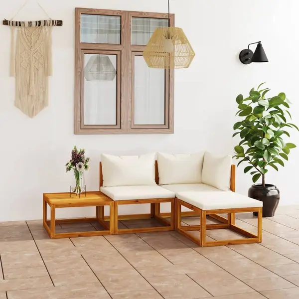 Gossi set mobilier gradina cu perne, 4 piese, crem, lemn masiv acacia