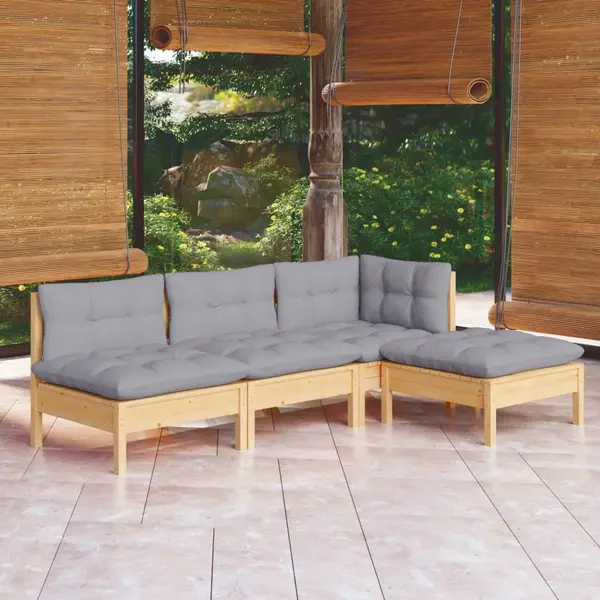 Gossi set mobilier gradina cu perne, 4 piese, gri, lemn de pin