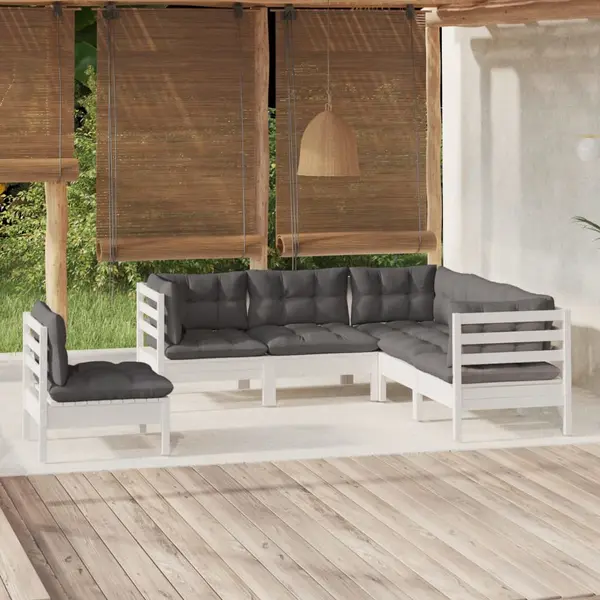 Gossi set mobilier gradina cu perne, 5 piese, alb, lemn de pin