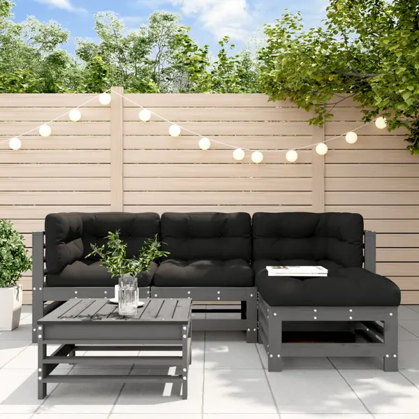 Gossi set mobilier gradina cu perne, 5 piese, gri, lemn masiv