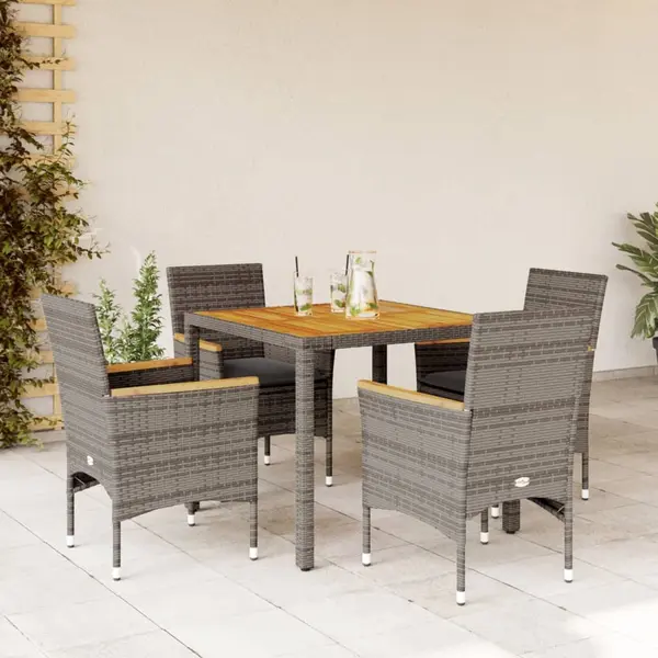 Gossi set mobilier gradina cu perne 5 piese gri poliratan/lemn acacia