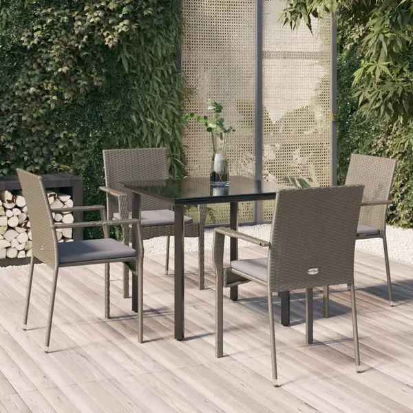 Gossi set mobilier gradina cu perne, 5 piese, negru si gri, poliratan