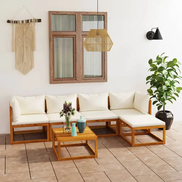 Gossi set mobilier gradina cu perne, 6 piese, crem, lemn masiv acacia
