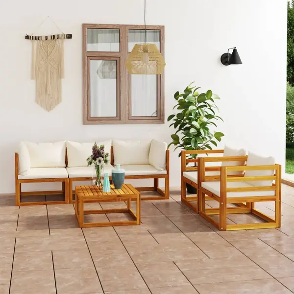 Gossi set mobilier gradina cu perne, 6 piese, crem, lemn masiv acacia