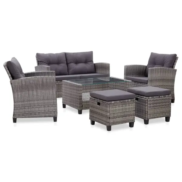 Gossi set mobilier gradina cu perne, 6 piese, gri inchis, poliratan