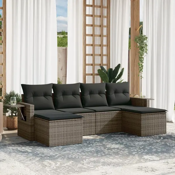 Gossi set mobilier gradina cu perne, 6 piese, gri, poliratan