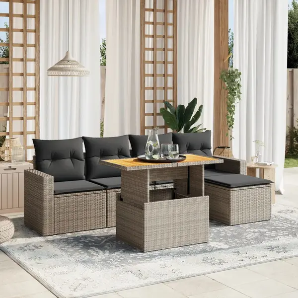 Gossi set mobilier gradina cu perne, 6 piese, gri, poliratan