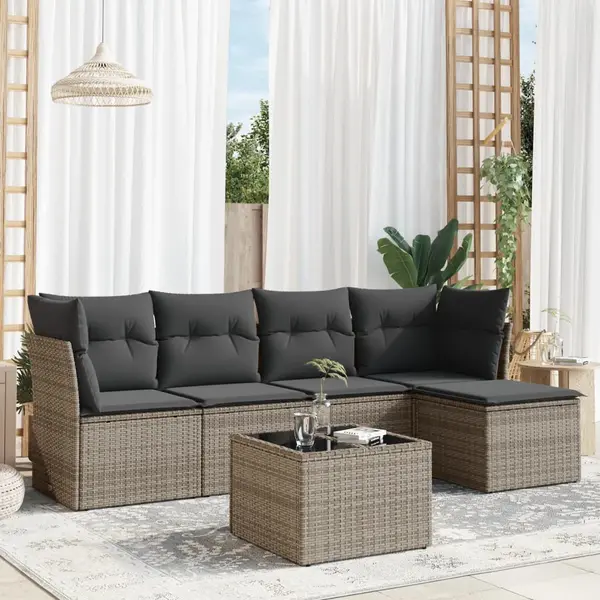 Gossi set mobilier gradina cu perne, 6 piese, gri, poliratan