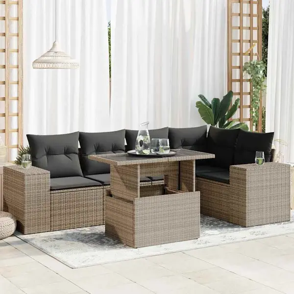 Gossi set mobilier gradina cu perne, 6 piese, gri, poliratan
