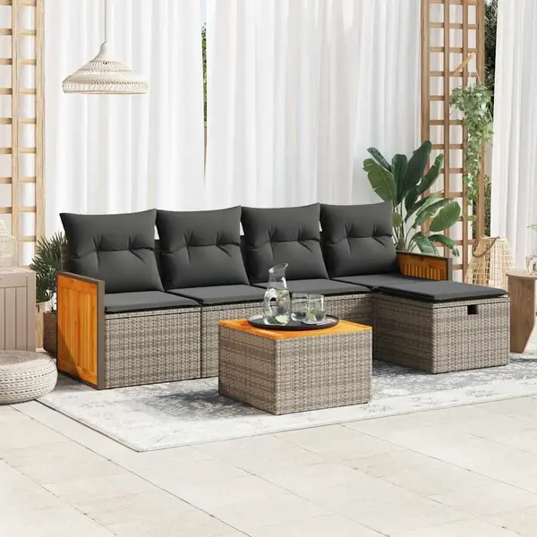 Gossi set mobilier gradina cu perne, 6 piese, gri, poliratan