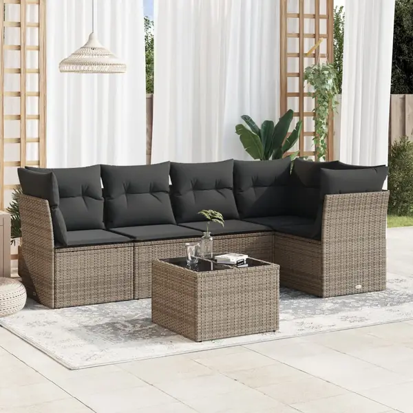 Gossi set mobilier gradina cu perne, 6 piese, gri, poliratan