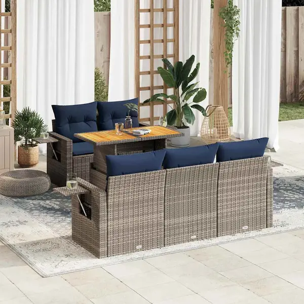 Gossi set mobilier gradina cu perne, 6 piese, gri, poliratan