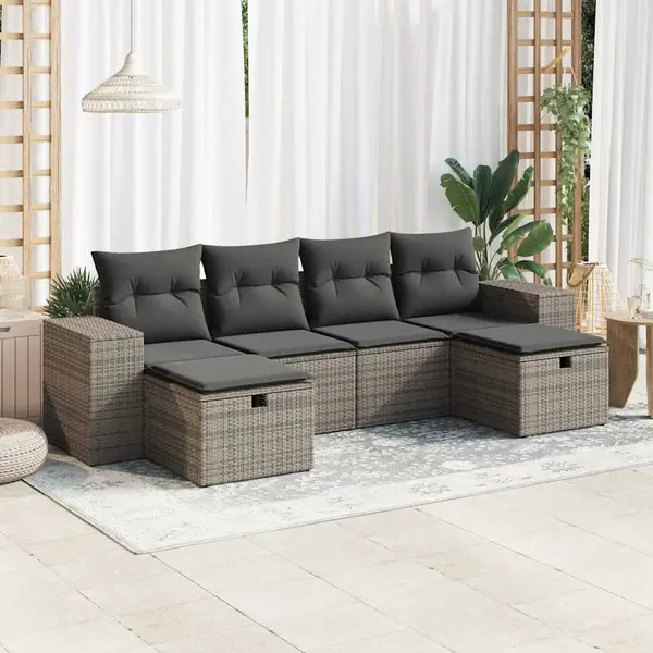 Gossi set mobilier gradina cu perne, 6 piese, gri, poliratan