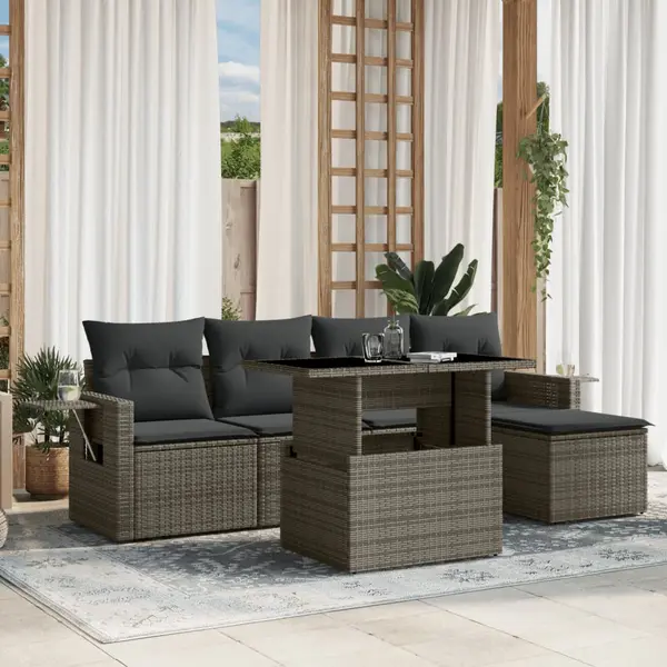 Gossi set mobilier gradina cu perne, 6 piese, gri, poliratan
