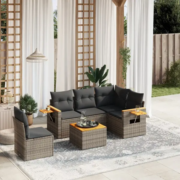 Gossi set mobilier gradina cu perne, 6 piese, gri, poliratan