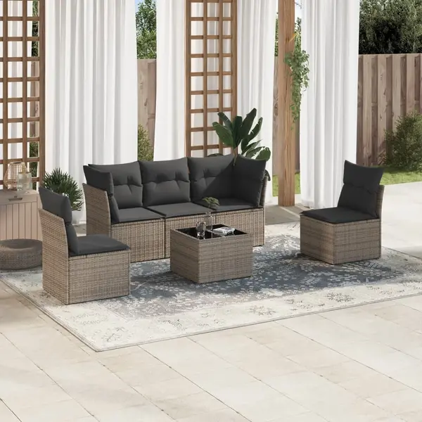 Gossi set mobilier gradina cu perne, 6 piese, gri, poliratan