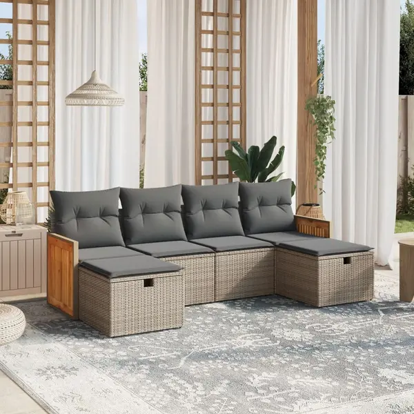 Gossi set mobilier gradina cu perne, 6 piese, gri, poliratan