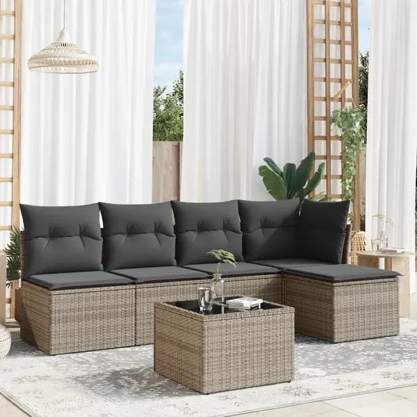 Gossi set mobilier gradina cu perne, 6 piese, gri, poliratan