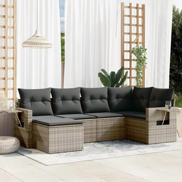 Gossi set mobilier gradina cu perne, 6 piese, gri, poliratan