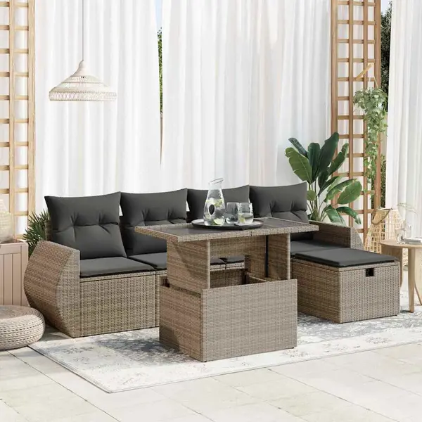 Gossi set mobilier gradina cu perne, 6 piese, gri, poliratan