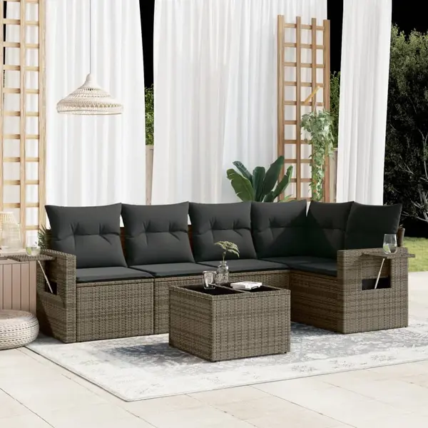 Gossi set mobilier gradina cu perne, 6 piese, gri, poliratan