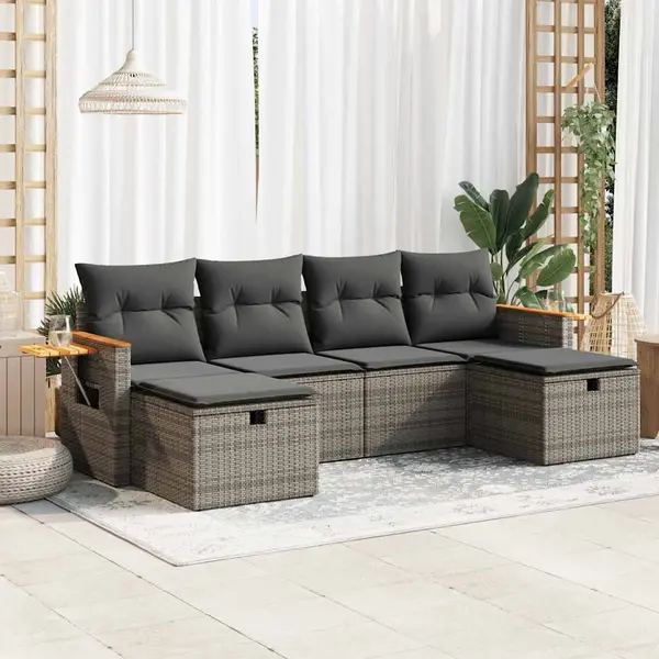 Gossi set mobilier gradina cu perne, 6 piese, gri, poliratan