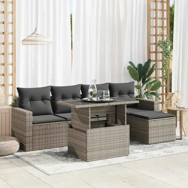 Gossi set mobilier gradina cu perne, 6 piese, gri, poliratan